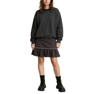 HIPNOTIX‎ 90s Pin Up Skirt Grey Pink Pinstripe Ruffle Hem Mini Skirt Size 3